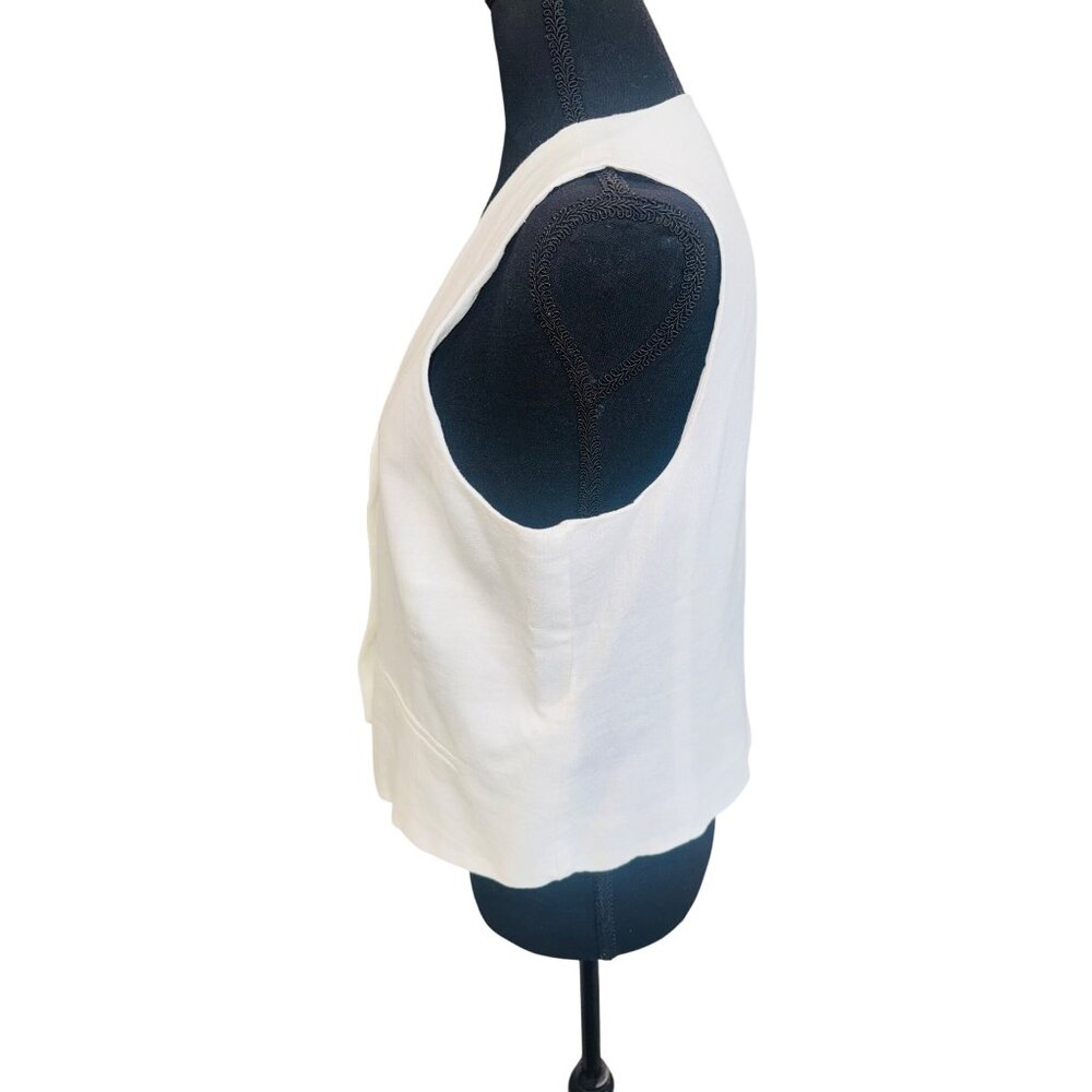 Rachel Zoe Preppy White Linen Blend Sleeveless Vest 8 Old Money Academic - Picture 4 of 9